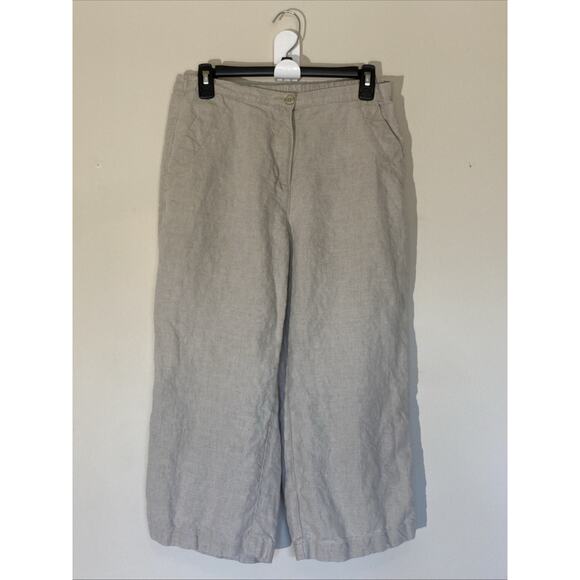 LL Bean Beige Oatmeal 100% Linen Casual Cropped Pants Womens 10 Petite 10P - Picture 1 of 4